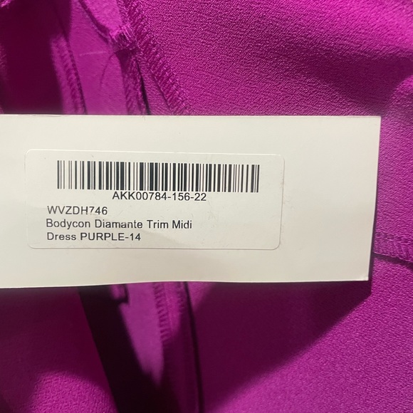 Karen Millen Purple Bodycon diamante trim midi spaghetti strap dress NWT $480 - Picture 11 of 13
